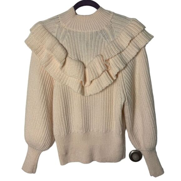 H&M SZ XS Cream Flounced Ruffle Sweater - Picture 4 of 5